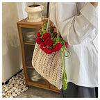 Cross-border rose bouquet blanket bucket bag handmade crochet knitting material kit wool knitting crossbody bag handmade crochet
