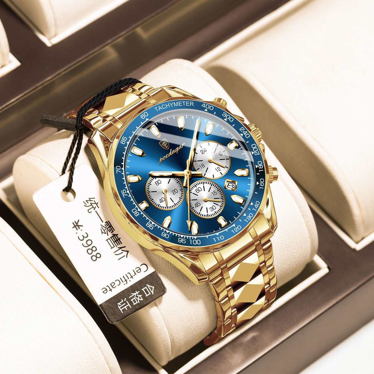 Men's Two-Tone Blue Quartz Watch - Waterproof, Steel Strap