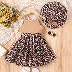 Baoxin children's clothing cross-border European and American summer new small and medium-sized girls suspender lace stitching leopard print dress hat