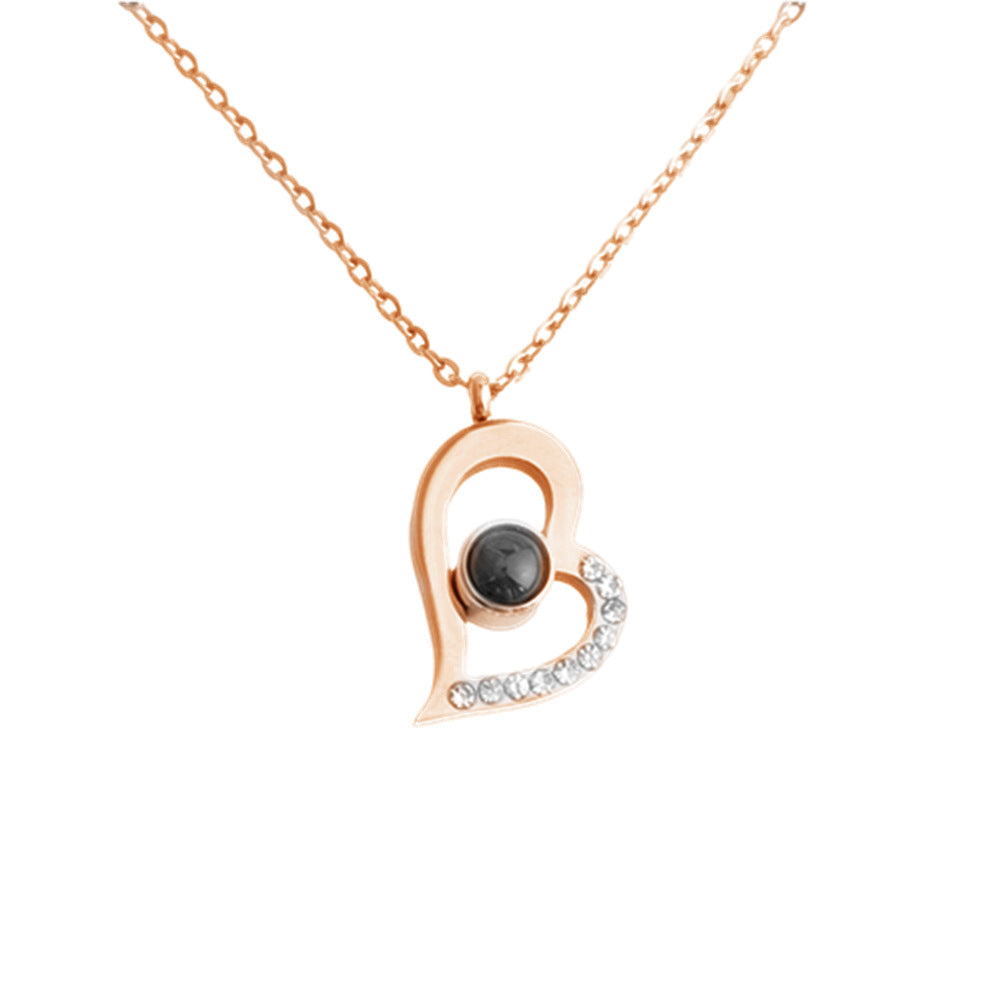 100 Languages S925 Sterling Silver Oblique Heart Memory Love Necklace I Love You Tik Tok Projection Gift No Fading