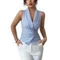 Cross-border European and American striped sleeveless shirt, 2025 summer, tie-waist slimming vest shirt, eBay foreign trade women's clothing