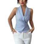 Cross-border European and American striped sleeveless shirt, 2025 summer, tie-waist slimming vest shirt, eBay foreign trade women's clothing