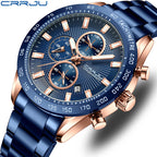 Men's Silver Blue Steel Watch - Waterproof, Calendar