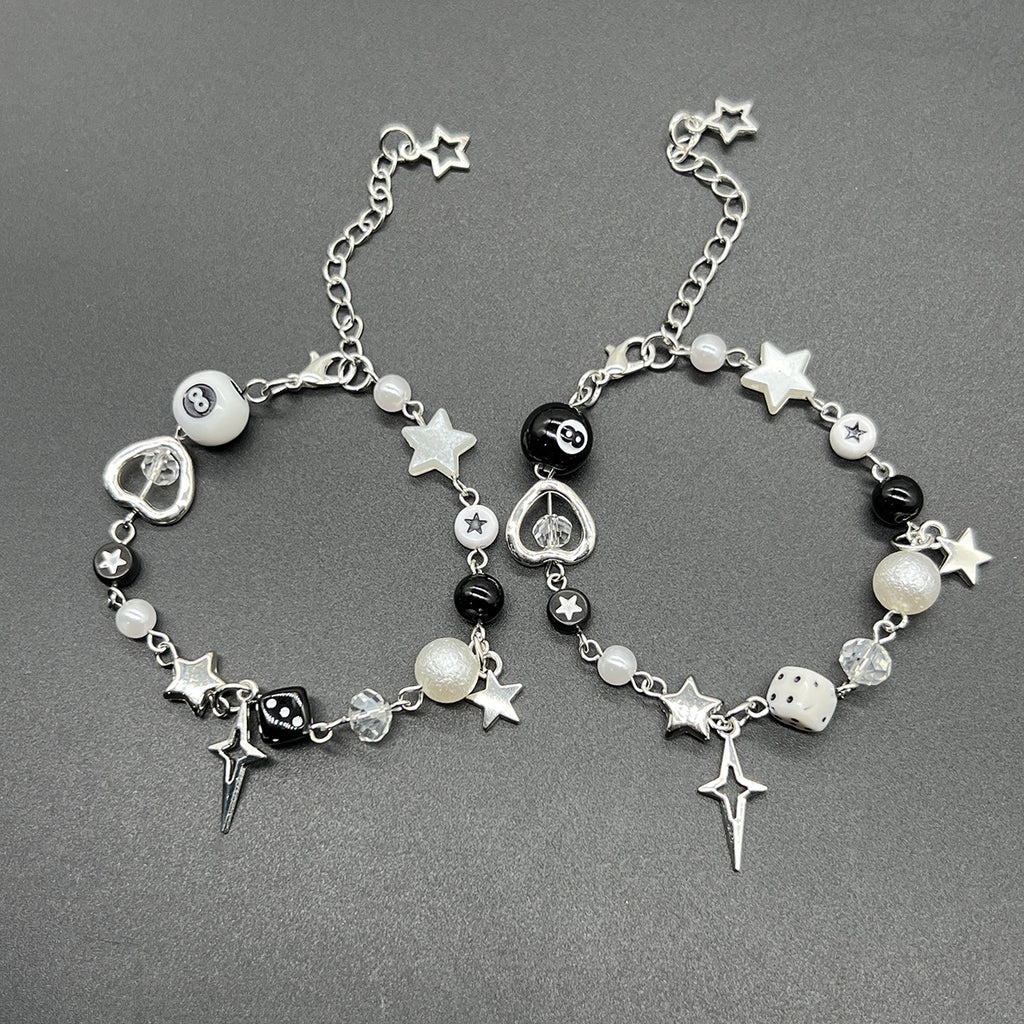 European and American cross-border bracelet couple bestie black and white dice hip-hop handmade guitar microphone five-pointed star hand jewelry