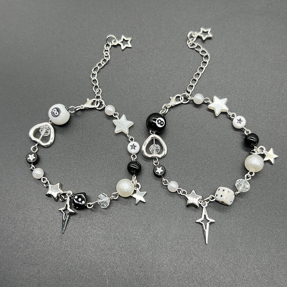 European and American cross-border bracelet couple bestie black and white dice hip-hop handmade guitar microphone five-pointed star hand jewelry