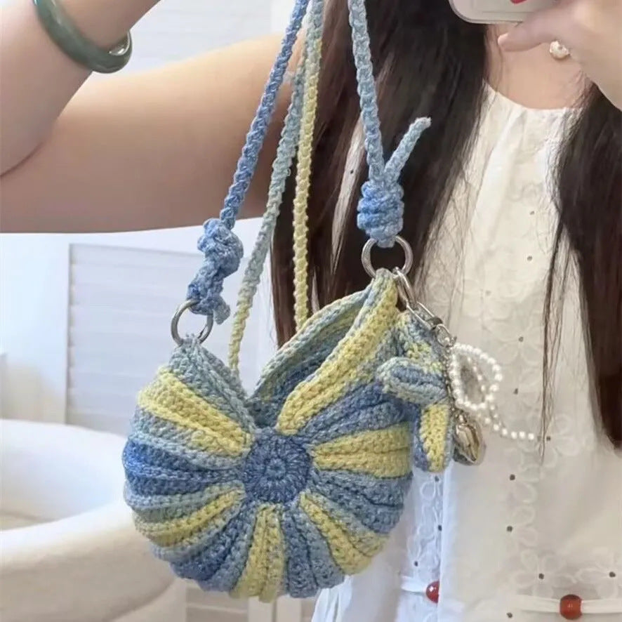 Handmade woven seashell phone case with starfish glitter graffiti yarn crochet DIY material kit - a gift for your best friend