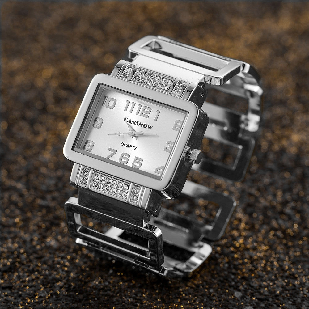 Women's Gold Silver Rectangular Dial Watch - Bracelet Style