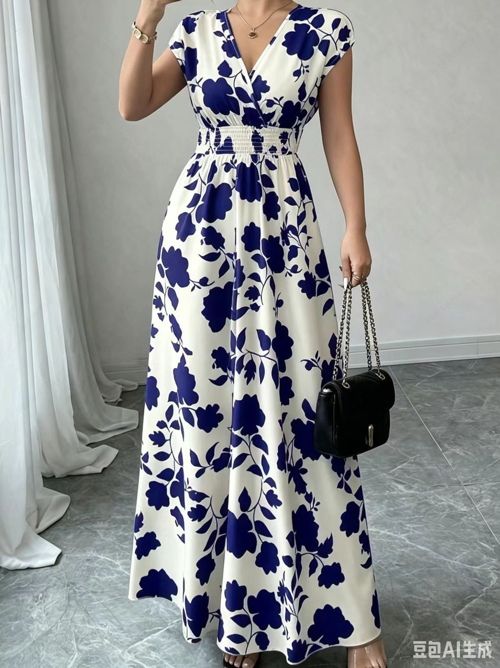 2026 New French V-neck Slim Waist Maxi Dress, Elegant and Stylish Dress (for European and American Cross-Border Amazon and AliExpress)