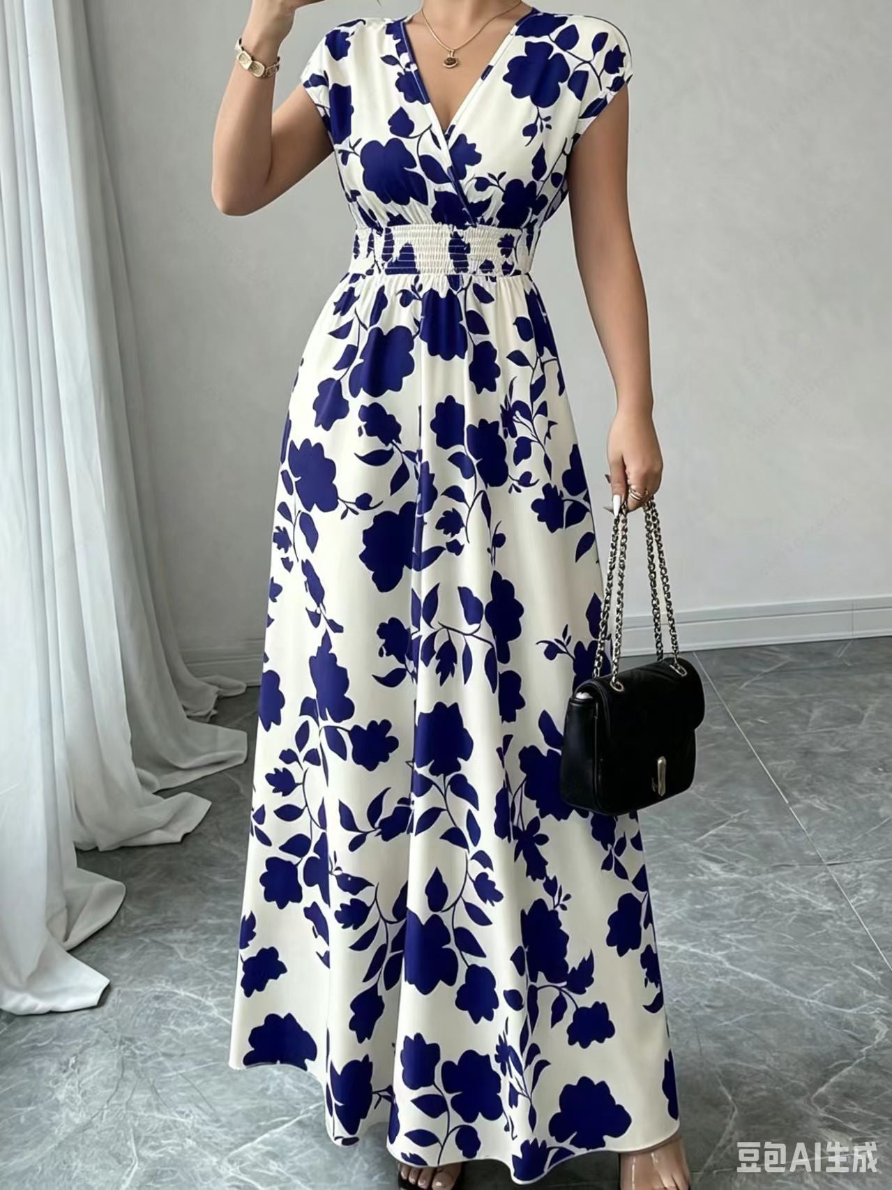 2026 New French V-neck Slim Waist Maxi Dress, Elegant and Stylish Dress (for European and American Cross-Border Amazon and AliExpress)