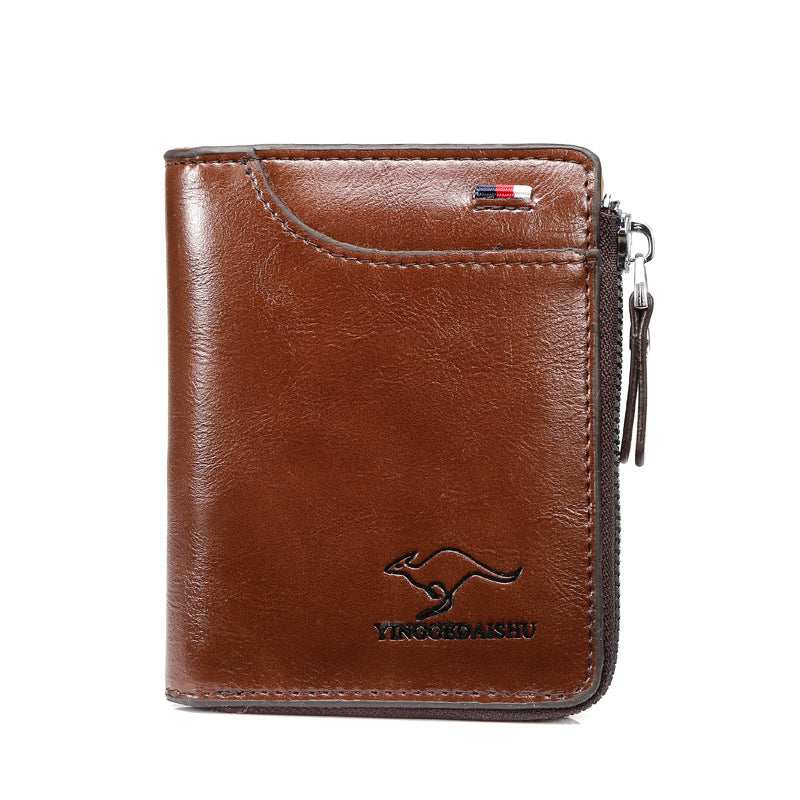 Men's Brown Zip Wallet - Card Holder, Hollow Design