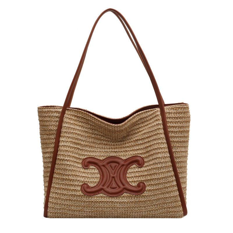 Women's straw bag, 2025 summer new arrival, handmade woven basket bag, vacation beach bag, shoulder bag, underarm bag.