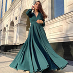 2025 New European and American Cross-Border Foreign Trade Dress, Sexy Deep V Long Sleeve Pleated Dress (eBay, Amazon)
