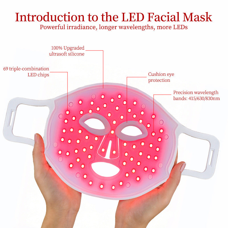 Red light facial mask beauty device, LED red and blue light mask, cross-border home use skincare, infrared therapy, large panel light, custom-made.