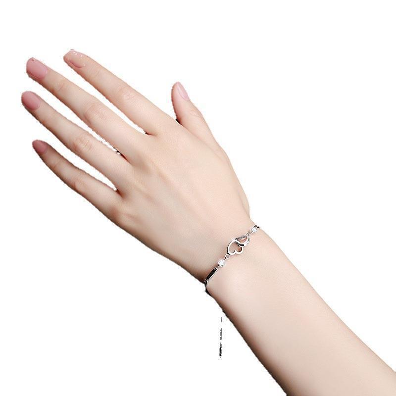 Japan and South Korea Simple and Sweet Personality Double Heart Bracelet Women's Heart-to-Heart Bracelet Jewelry Jewelry Heart-shaped Bracelet