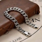 925 Sterling Silver Cuban Silver Bracelet for Men, Vintage Style, Handmade, Light Luxury, Tang Grass Pattern, Men's Jewelry Bracelet