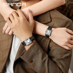 Silver Rectangular Couple's Watch - Roman Numerals, Waterproof