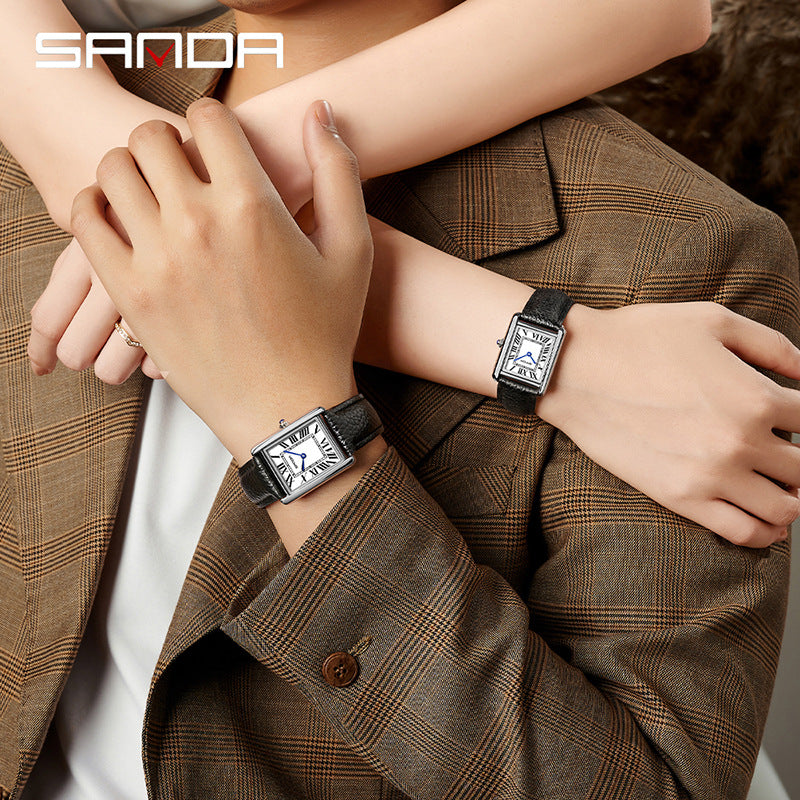 Silver Rectangular Couple's Watch - Roman Numerals, Waterproof