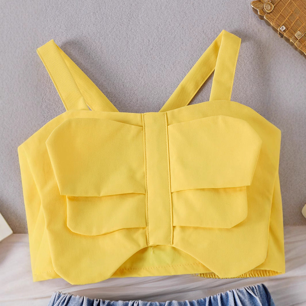 Foreign trade cross-border European and American summer sweet cool girl suits small and medium children's shorts camisole vest flower shorts new products