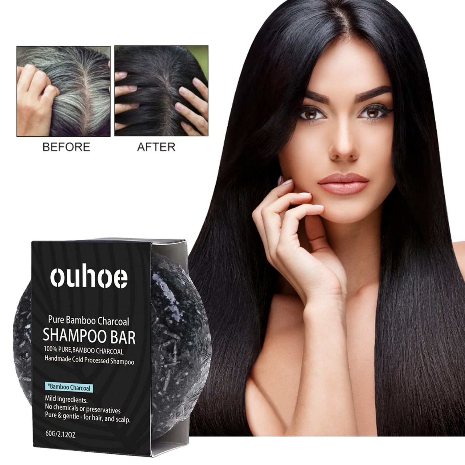 OUHOE Bamboo Charcoal Shampoo Soap – Deep Cleansing | Aladinae