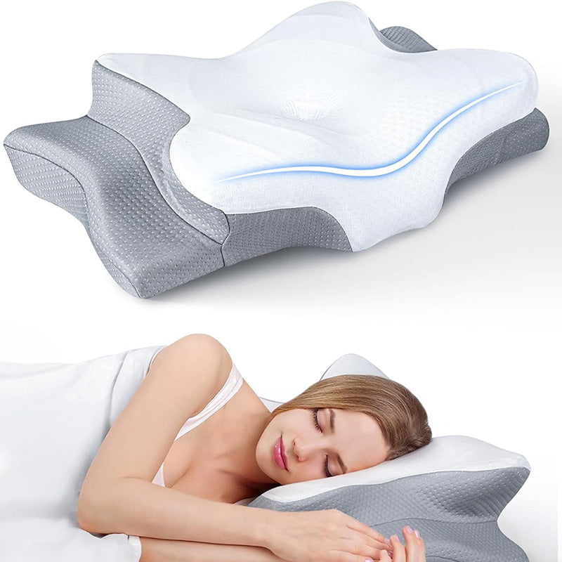 Amazon butterfly-shaped pillow for neck support, deep sleep, pressure relief, side sleeping, slow rebound memory foam pillow for cervical spine.
