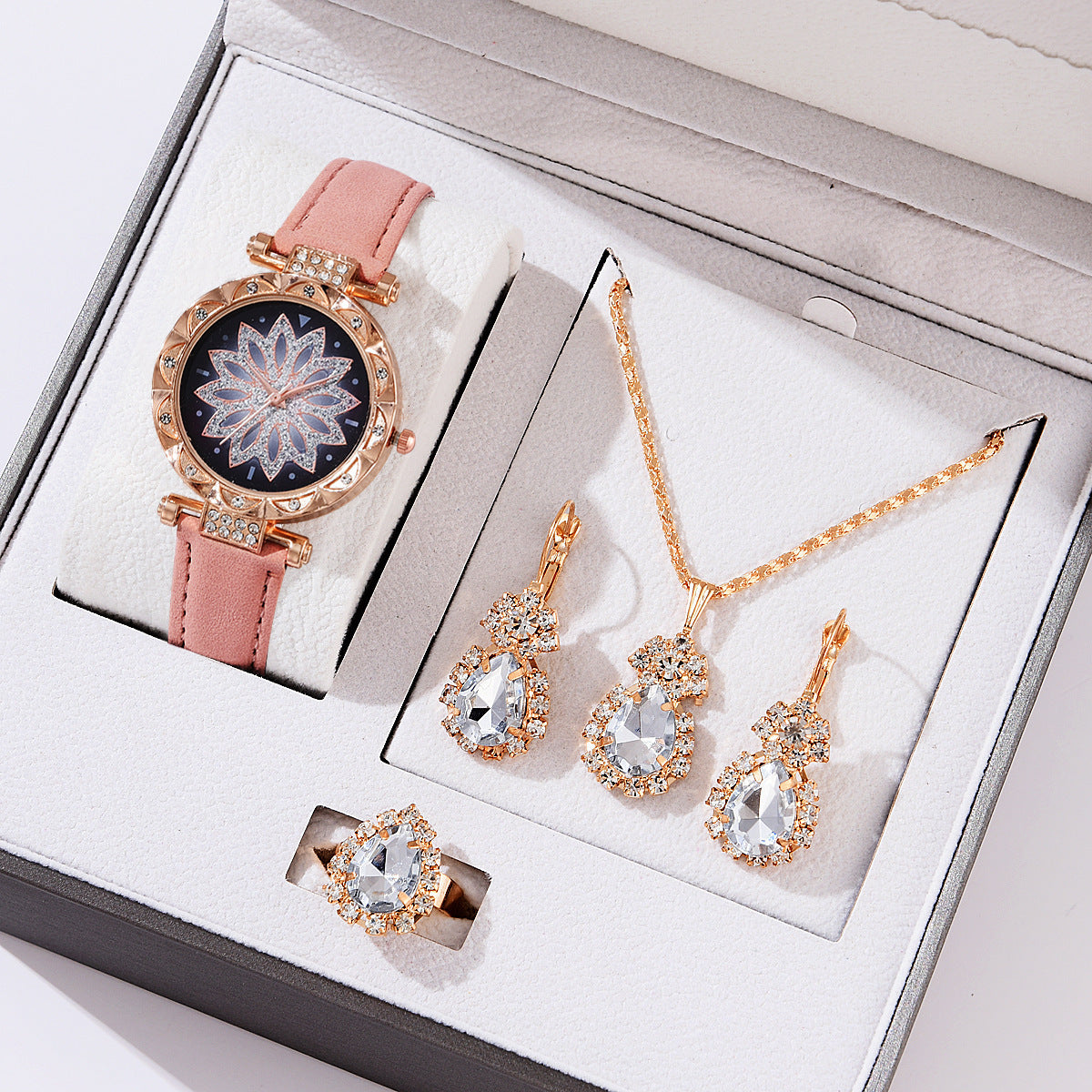 Women's White Watch and Bracelet Set - Quartz