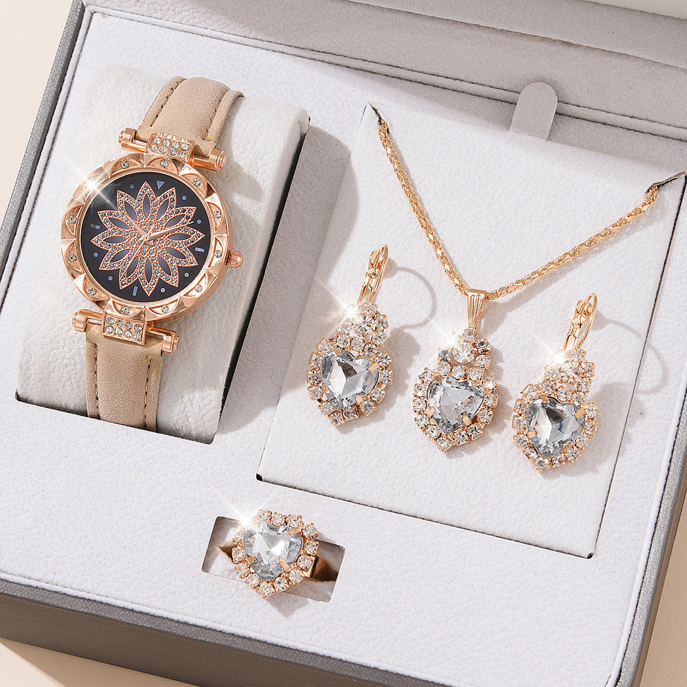 Women's White Watch and Bracelet Set - Quartz
