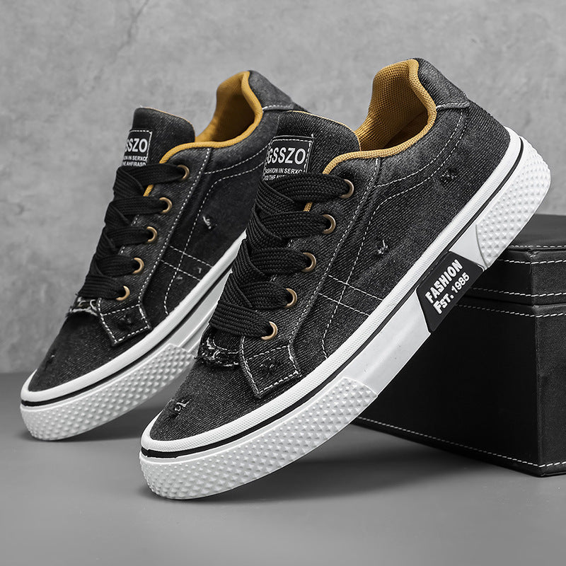 Men's Black Canvas Sneakers - Low-Top, Lace-Up