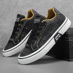 Men's Black Canvas Sneakers - Low-Top, Lace-Up