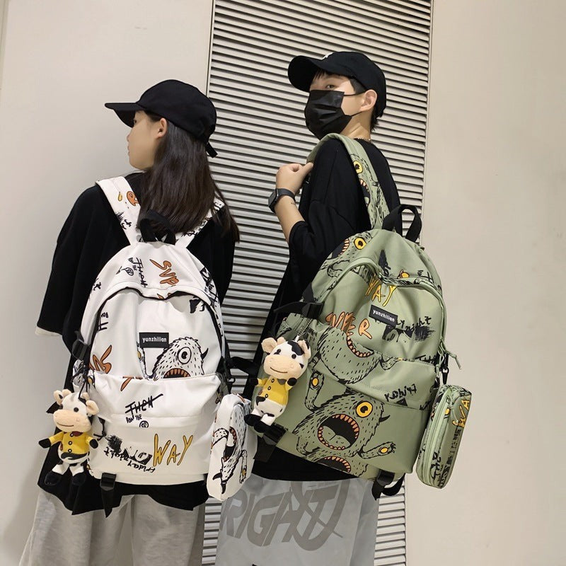 School bag male Korean version street trend junior high school student high school student backpack personality graffiti large capacity travel backpack
