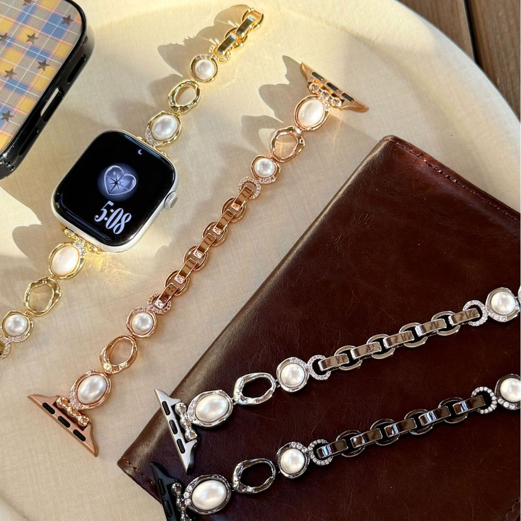 Copper Chain Pearl Metal Watch Strap - Apple Watch Compatible
