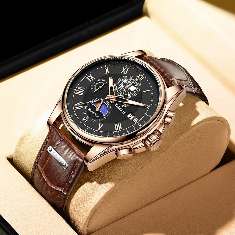 Men's Moon Phase Chronograph Watch – Quartz | Aladinae