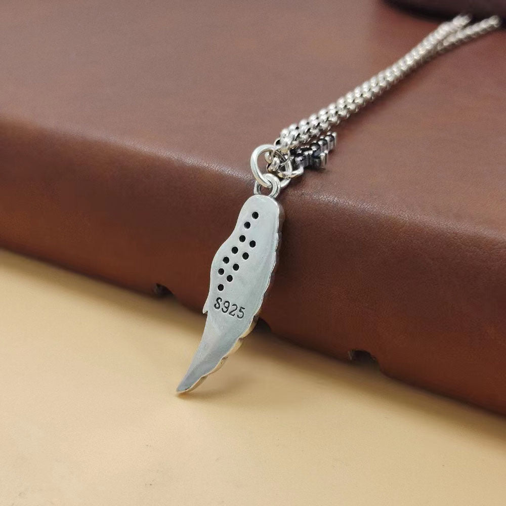 Angel Wing Pendant S925 Sterling Silver Trendy Personality Men and Women Cross Wings Fashion Black Diamond Small Pendant Trend