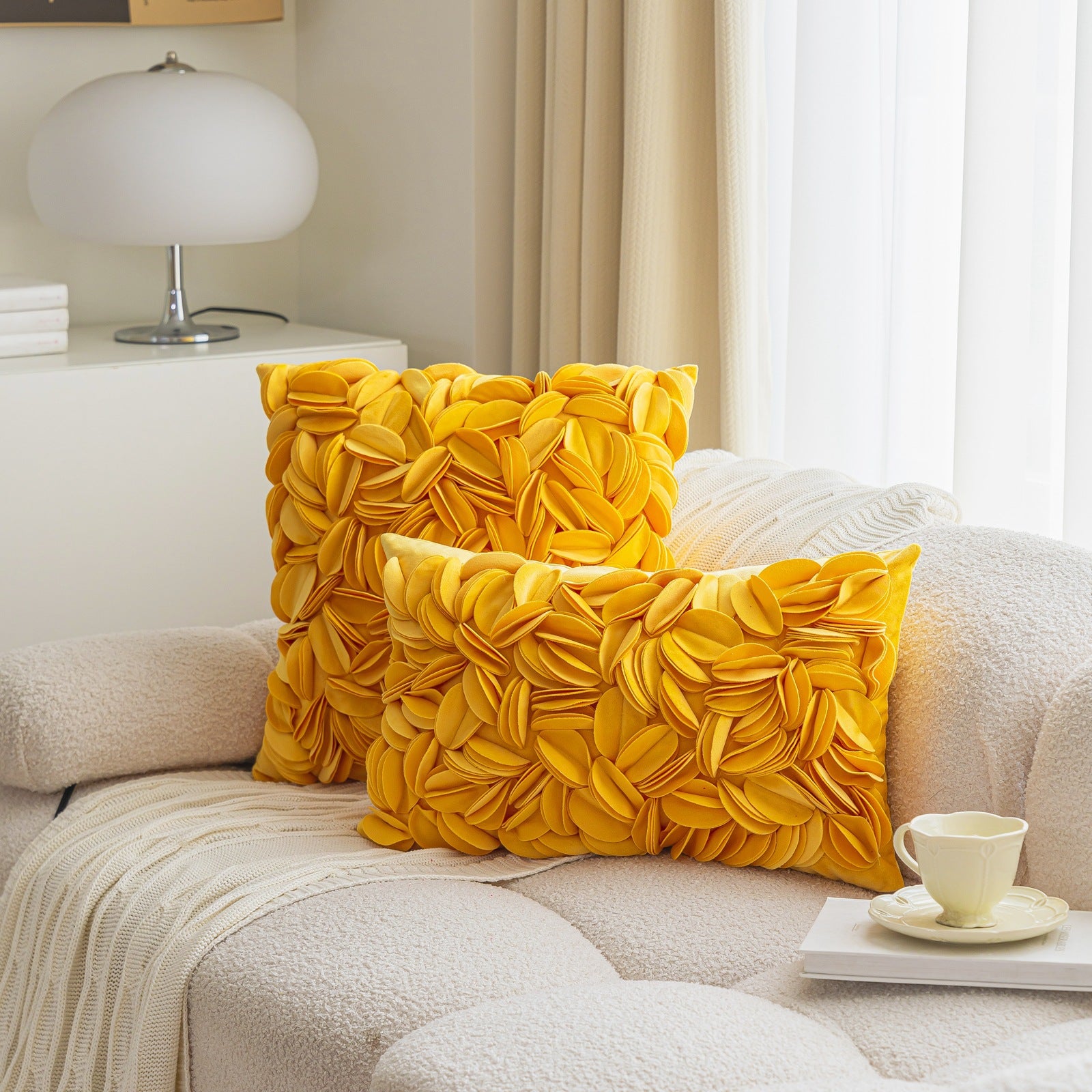 New minimalist luxury style handmade decorative pillowcase, solid color petal-patterned double-layered sofa cushion/bed backrest.
