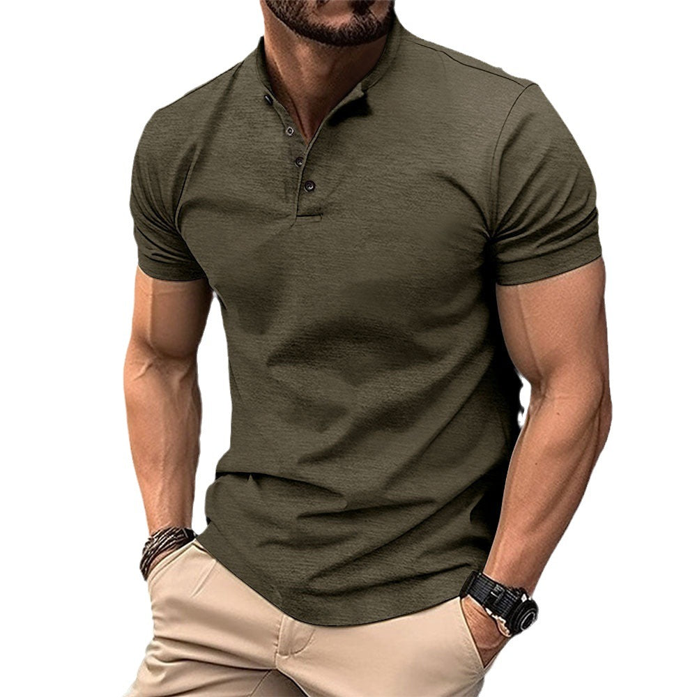 Men's Black Henley Collar Sport Polo Shirt | Aladinae