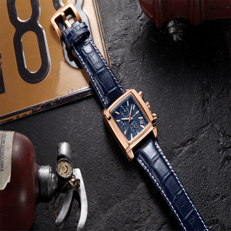 MEGIR Men's Square Quartz Watch – Leather Strap | Aladinae