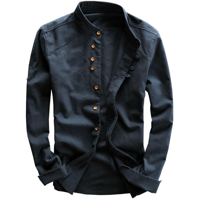 Men's Chinese Style Linen Stand Collar Shirt | Aladinae