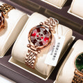 Women's Rose Gold Red Dial Quartz Watch - Waterproof