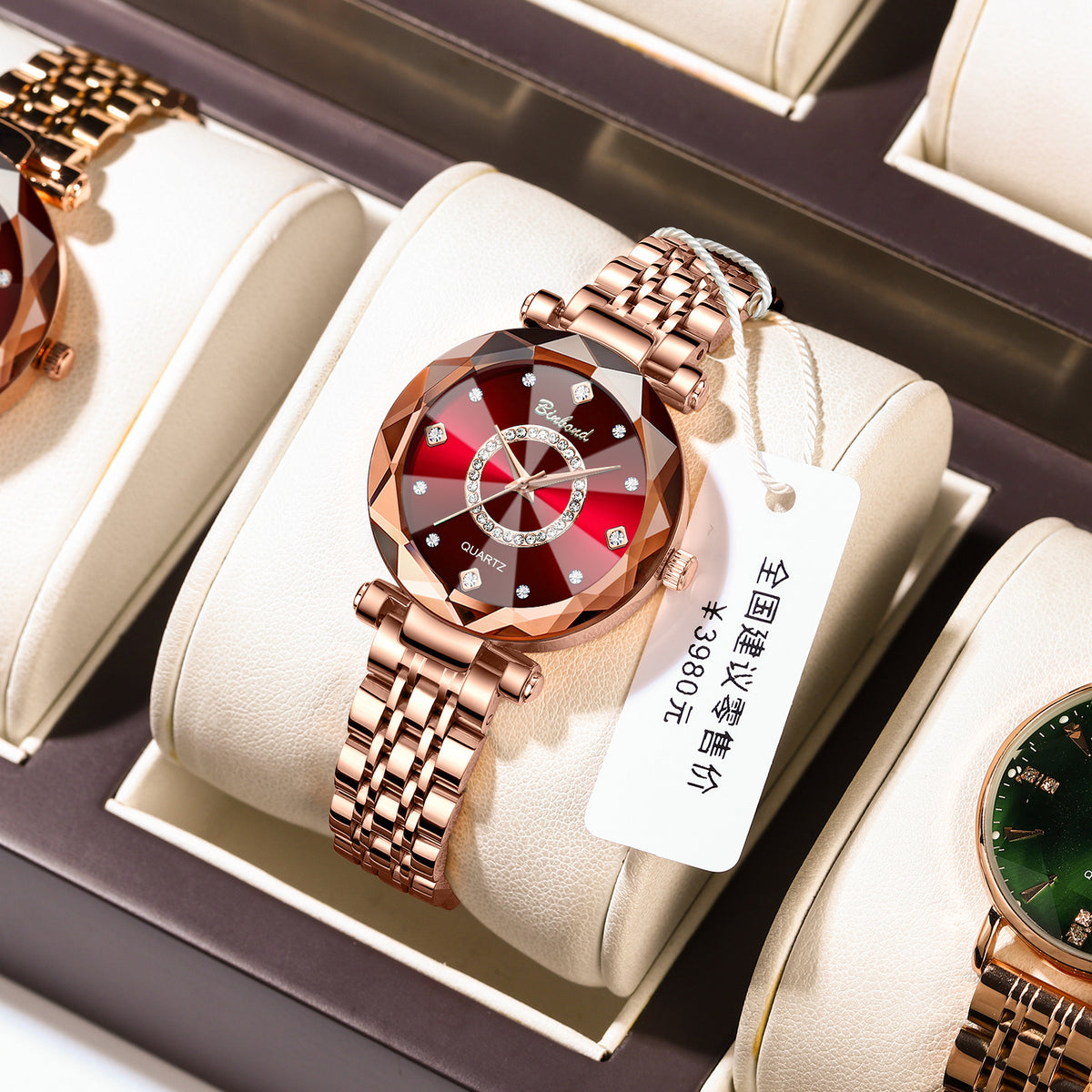 Women's Rose Gold Red Dial Quartz Watch - Waterproof