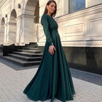 2025 New European and American Cross-Border Foreign Trade Dress, Sexy Deep V Long Sleeve Pleated Dress (eBay, Amazon)