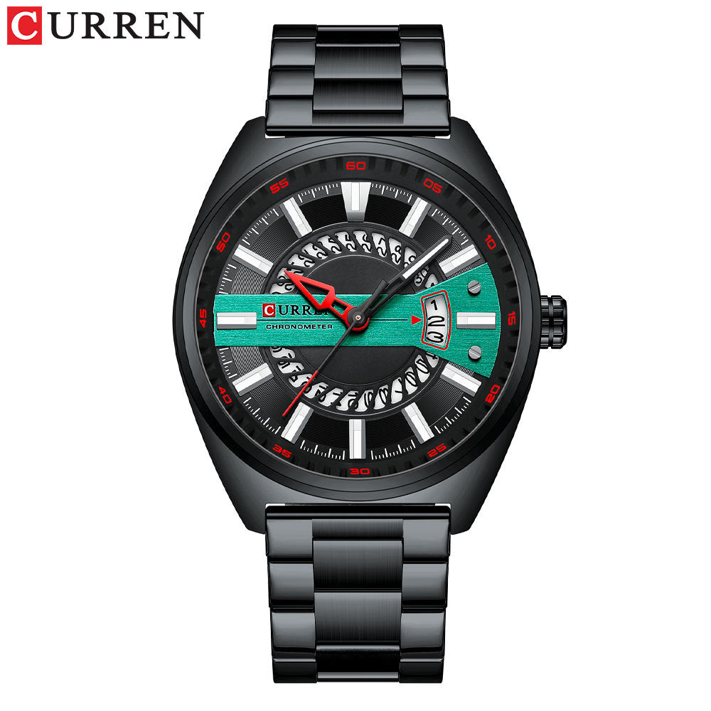 Men's White Black Steel Quartz Watch - Calendar
