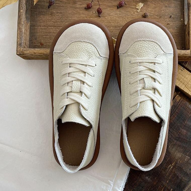 Soft and comfortable leather leather shoes that feel like stepping on shit, autumn single shoes, ugly and cute shoes, women's shoes, literary and artistic forest women's white shoes, round-toe cute shoes