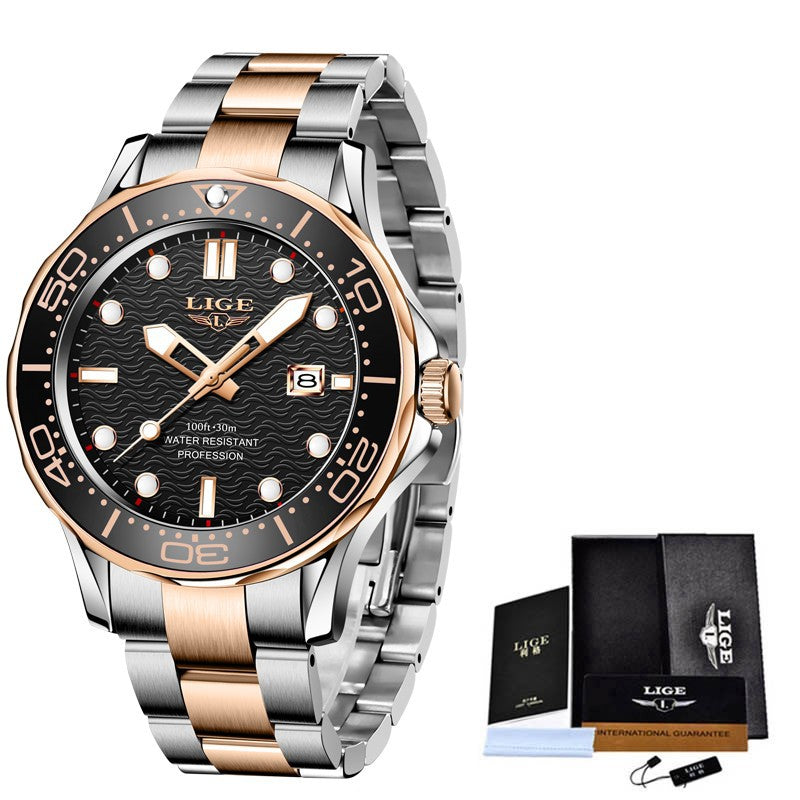LIGE/Lige Fashion Explosion Style Men's Watch Quartz Three-Hand Watch Waterproof Clock
