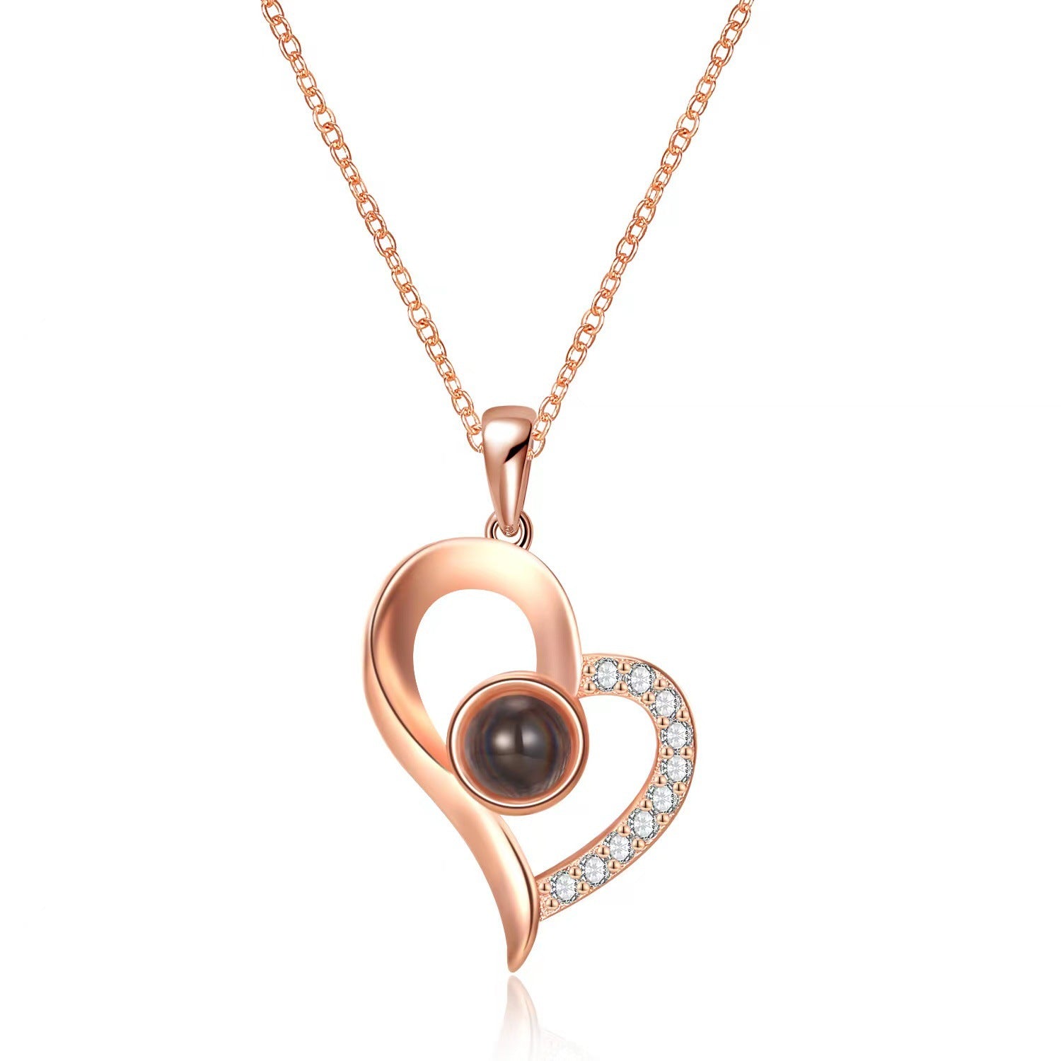 100 Languages S925 Sterling Silver Oblique Heart Memory Love Necklace I Love You Tik Tok Projection Gift No Fading