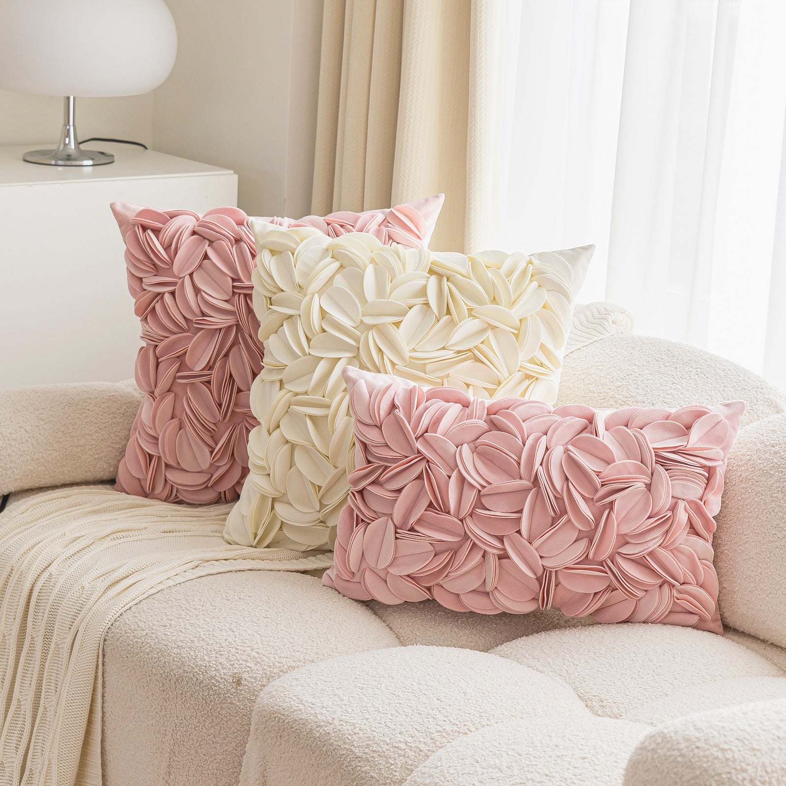 New minimalist luxury style handmade decorative pillowcase, solid color petal-patterned double-layered sofa cushion/bed backrest.