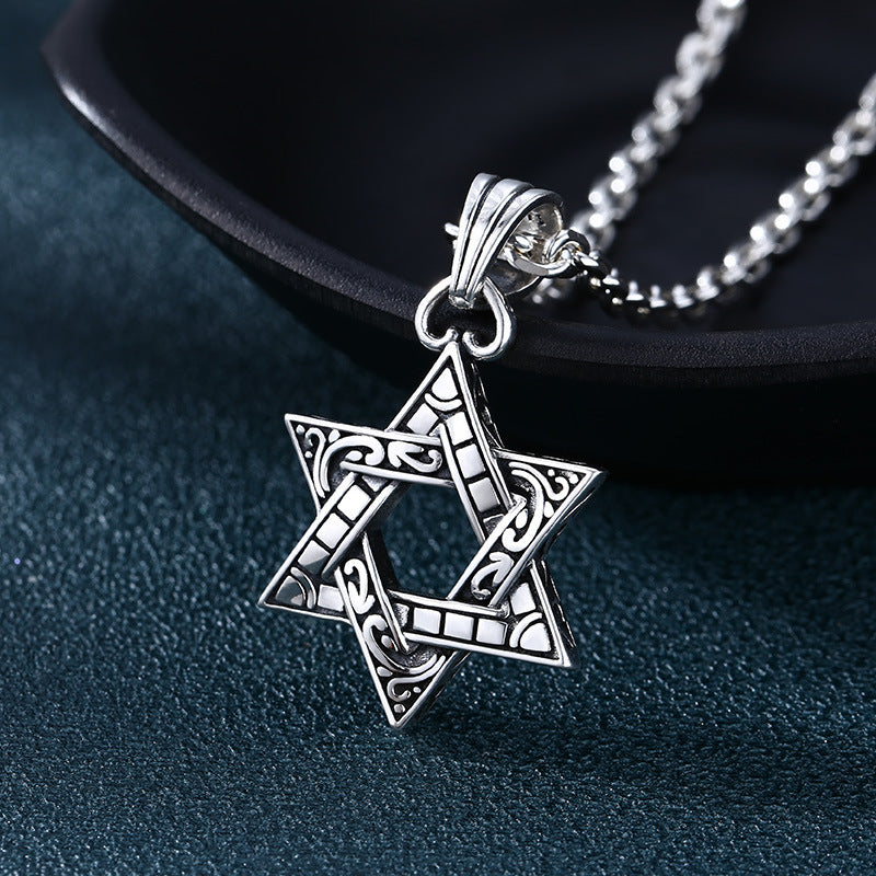s925 sterling silver necklace pendant for men and women six-pointed star pendant Thai silver retro old fashion jewelry