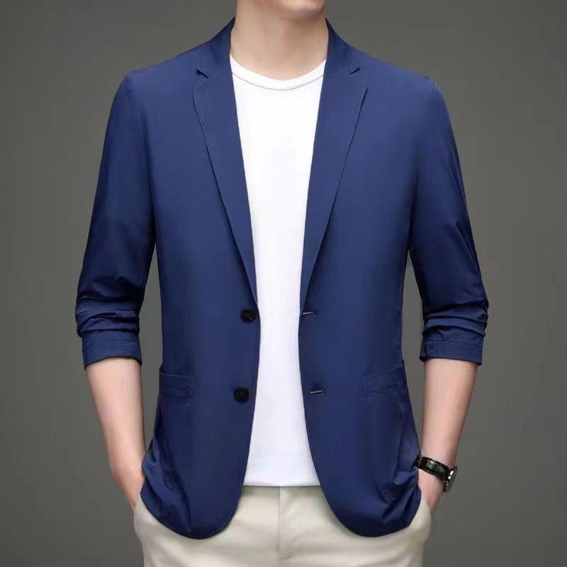 Men's Khaki Slim Fit Blazer - Suit Collar, Long Sleeve