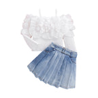 Foreign trade cross-border European and American summer hot selling temperament girl suit solid color one shoulder sling long sleeve pleated skirt short skirt