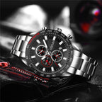 Men's Silver Blue Steel Watch - Waterproof, Calendar