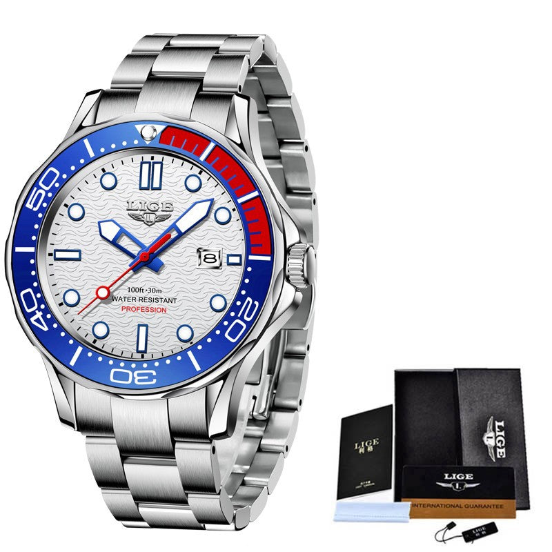 LIGE/Lige Fashion Explosion Style Men's Watch Quartz Three-Hand Watch Waterproof Clock