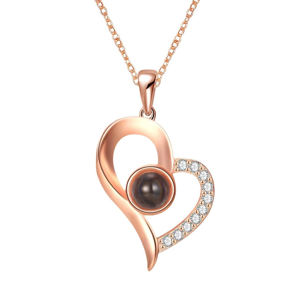 100 Languages S925 Sterling Silver Oblique Heart Memory Love Necklace I Love You Tik Tok Projection Gift No Fading